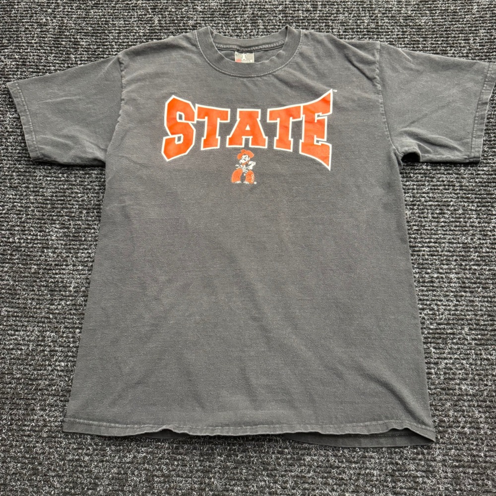 Hanes Beefy-T Oklahoma State University OSU Pistol Pete Shirt Black Orange Men M
